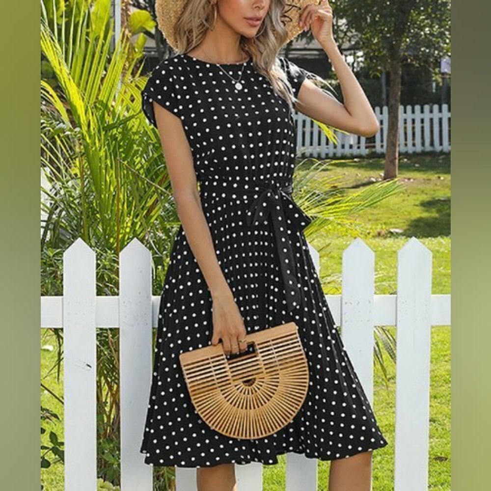 Yokodea Polka-Dot Pleated Midi Dress sz Med